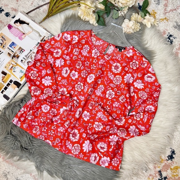 J. Crew Winter Garden Red Floral Poppy Ruffle Flare Women’s Blouse Sz M - Picture 10 of 10